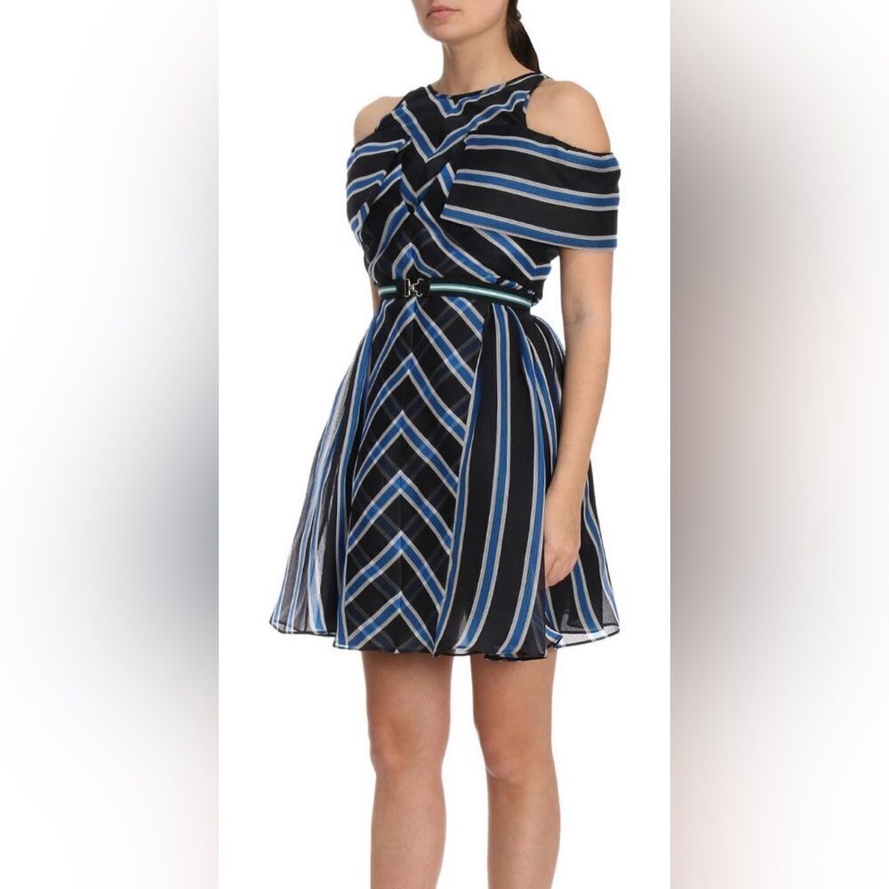 Fendi Elegant Striped Cold Shoulder mini Dress, US4